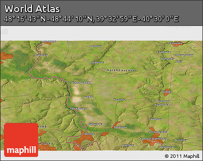 Satellite 3D Map of the Area around 48° 30' 27" N, 40° 1' 29" E