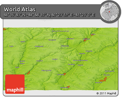 Physical 3D Map of the Area around 48° 30' 27" N, 40° 52' 30" E