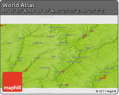 Physical 3D Map of the Area around 48° 30' 27" N, 40° 52' 30" E
