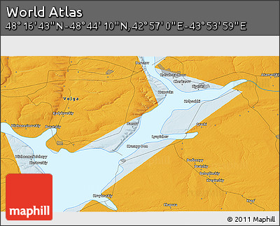 Political 3D Map of the Area around 48° 30' 27" N, 43° 25' 29" E