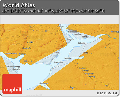 Political 3D Map of the Area around 48° 30' 27" N, 43° 25' 29" E