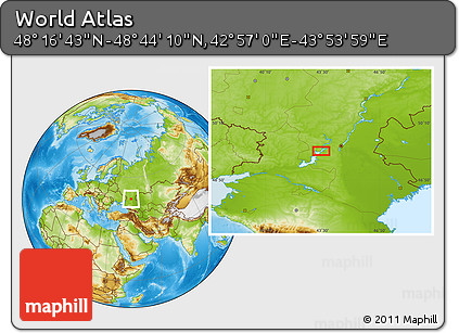 Physical Location Map of the Area around 48° 30' 27" N, 43° 25' 29" E