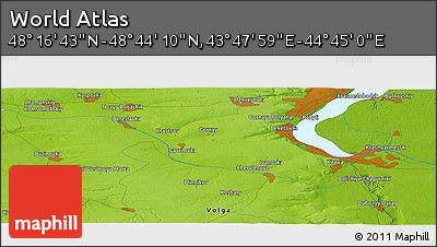 Physical Panoramic Map of the Area around 48° 30' 27" N, 44° 16' 29" E