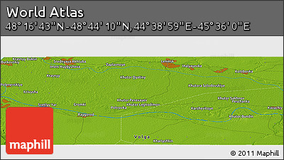Physical Panoramic Map of the Area around 48° 30' 27" N, 45° 7' 30" E