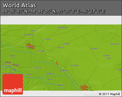 Physical 3D Map of the Area around 48° 30' 27" N, 45° 58' 30" E