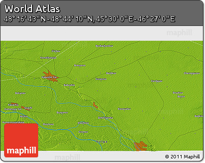 Physical 3D Map of the Area around 48° 30' 27" N, 45° 58' 30" E