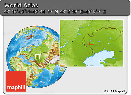 Physical Location Map of the Area around 48° 30' 27" N, 48° 31' 29" E