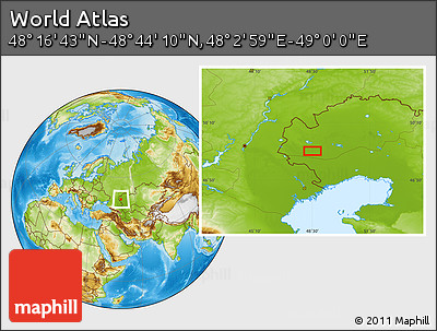 Physical Location Map of the Area around 48° 30' 27" N, 48° 31' 29" E