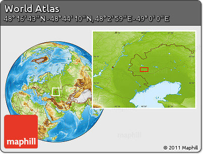 Physical Location Map of the Area around 48° 30' 27" N, 48° 31' 29" E