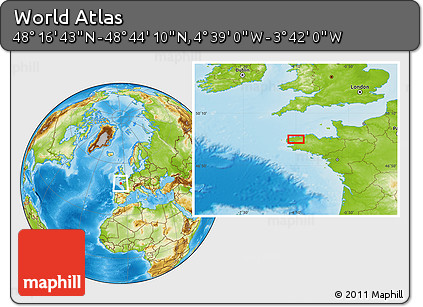 Physical Location Map of the Area around 48° 30' 27" N, 4° 10' 30" W