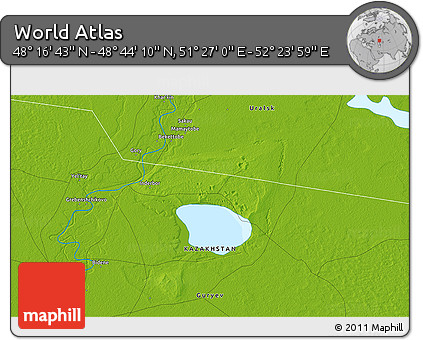 Physical 3D Map of the Area around 48° 30' 27" N, 51° 55' 29" E