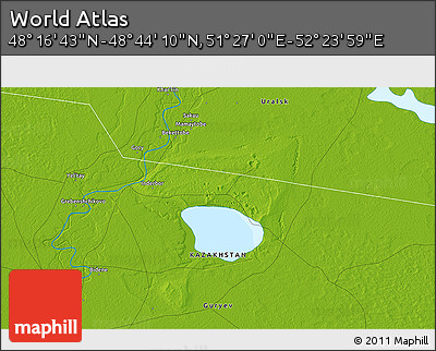 Physical 3D Map of the Area around 48° 30' 27" N, 51° 55' 29" E