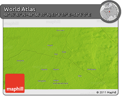 Physical 3D Map of the Area around 48° 30' 27" N, 53° 37' 30" E