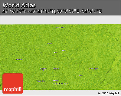Physical 3D Map of the Area around 48° 30' 27" N, 53° 37' 30" E