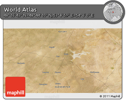 Satellite 3D Map of the Area around 48° 30' 27" N, 53° 37' 30" E