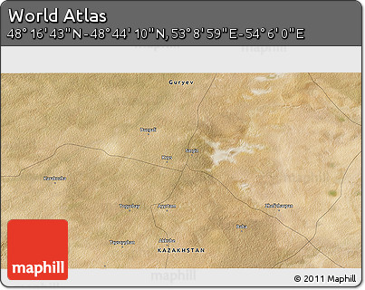 Satellite 3D Map of the Area around 48° 30' 27" N, 53° 37' 30" E