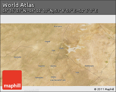 Satellite 3D Map of the Area around 48° 30' 27" N, 53° 37' 30" E