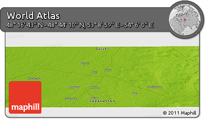 Physical Panoramic Map of the Area around 48° 30' 27" N, 53° 37' 30" E