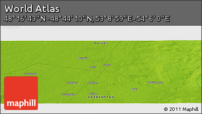 Physical Panoramic Map of the Area around 48° 30' 27" N, 53° 37' 30" E