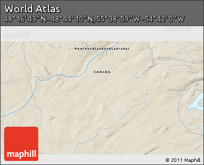Shaded Relief 3D Map of the Area around 48° 30' 27" N, 55° 10' 29" W