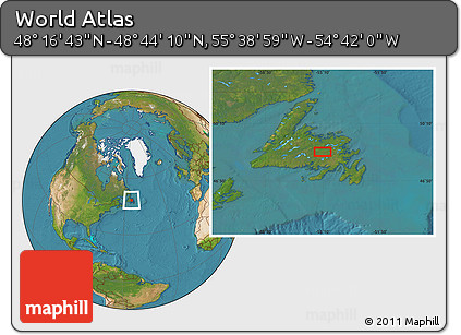 Satellite Location Map of the Area around 48° 30' 27" N, 55° 10' 29" W
