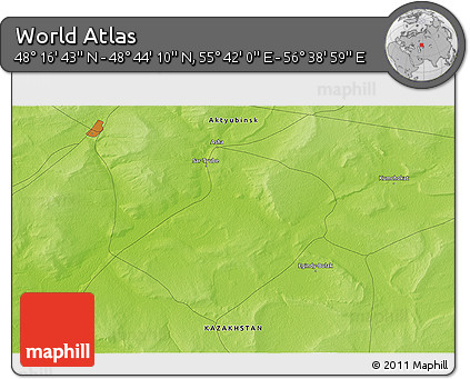 Physical 3D Map of the Area around 48° 30' 27" N, 56° 10' 29" E