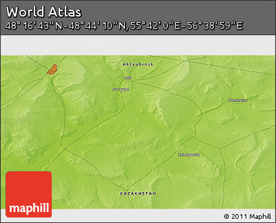 Physical 3D Map of the Area around 48° 30' 27" N, 56° 10' 29" E
