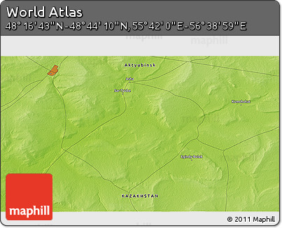 Physical 3D Map of the Area around 48° 30' 27" N, 56° 10' 29" E