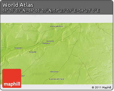 Physical 3D Map of the Area around 48° 30' 27" N, 57° 52' 30" E