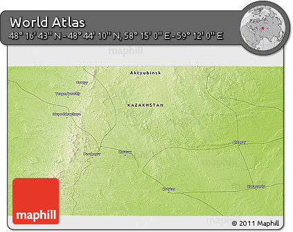 Physical 3D Map of the Area around 48° 30' 27" N, 58° 43' 30" E