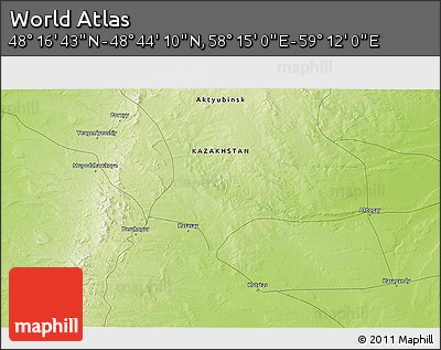 Physical 3D Map of the Area around 48° 30' 27" N, 58° 43' 30" E