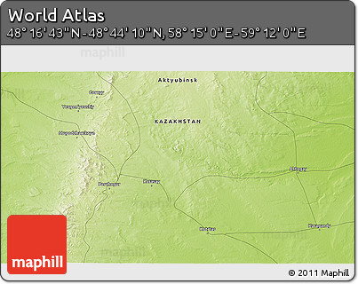 Physical 3D Map of the Area around 48° 30' 27" N, 58° 43' 30" E