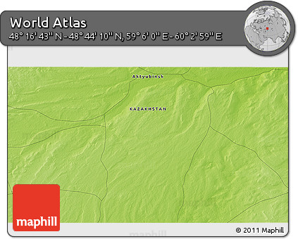 Physical 3D Map of the Area around 48° 30' 27" N, 59° 34' 30" E