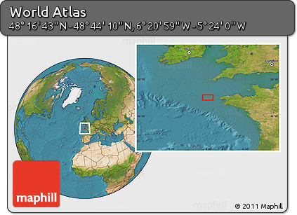 Satellite Location Map of the Area around 48° 30' 27" N, 5° 52' 30" W