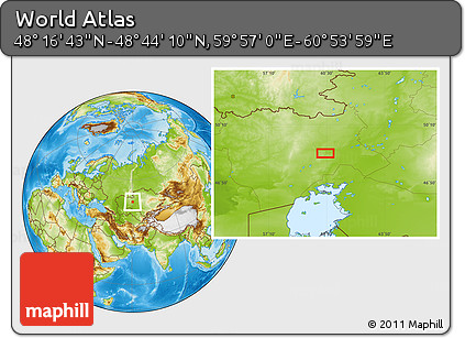 Physical Location Map of the Area around 48° 30' 27" N, 60° 25' 29" E