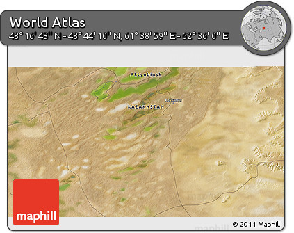 Satellite 3D Map of the Area around 48° 30' 27" N, 62° 7' 30" E