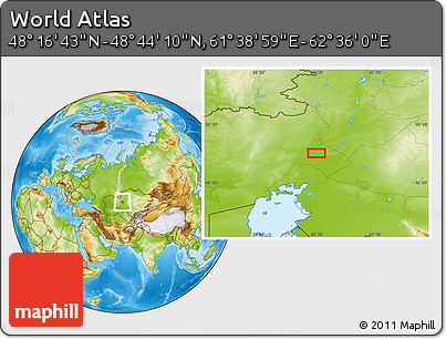 Physical Location Map of the Area around 48° 30' 27" N, 62° 7' 30" E