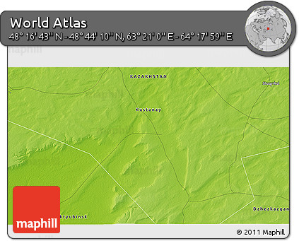 Physical 3D Map of the Area around 48° 30' 27" N, 63° 49' 30" E
