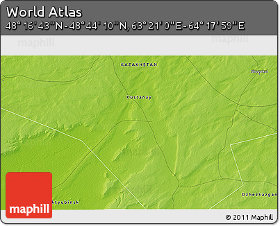 Physical 3D Map of the Area around 48° 30' 27" N, 63° 49' 30" E