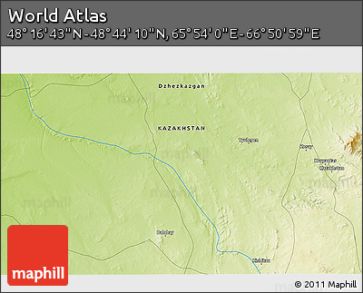 Physical 3D Map of the Area around 48° 30' 27" N, 66° 22' 30" E