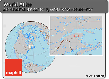 Gray Location Map of the Area around 48° 30' 27" N, 66° 13' 29" W