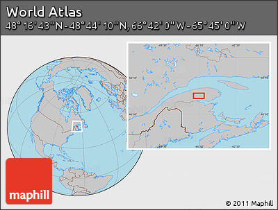 Gray Location Map of the Area around 48° 30' 27" N, 66° 13' 29" W