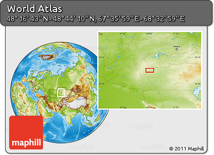 Physical Location Map of the Area around 48° 30' 27" N, 68° 4' 29" E