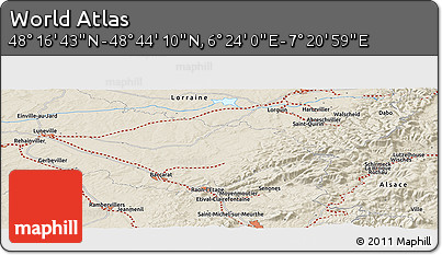 Shaded Relief Panoramic Map of the Area around 48° 30' 27" N, 6° 52' 30" E