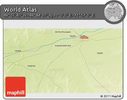 Physical 3D Map of the Area around 48° 30' 27" N, 71° 28' 29" E