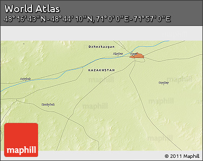 Physical 3D Map of the Area around 48° 30' 27" N, 71° 28' 29" E