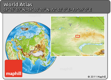 Physical Location Map of the Area around 48° 30' 27" N, 73° 10' 30" E