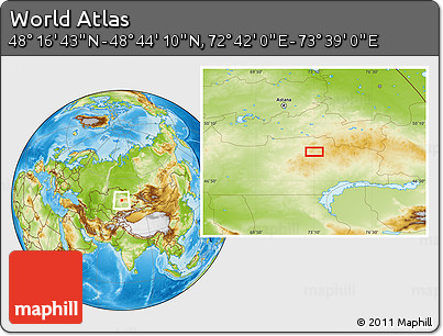 Physical Location Map of the Area around 48° 30' 27" N, 73° 10' 30" E