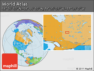Political Location Map of the Area around 48° 30' 27" N, 78° 7' 30" W