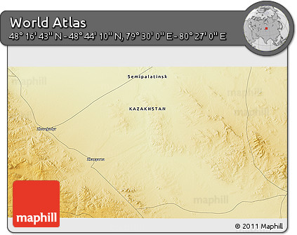 Physical 3D Map of the Area around 48° 30' 27" N, 79° 58' 29" E